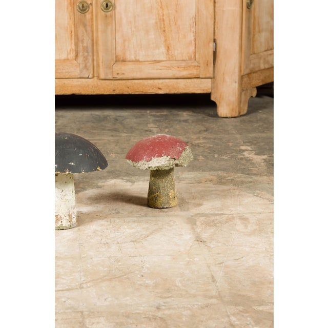 Mid 20th Century Set of Three American Midcentury Painted Concrete Mushroom Garden Ornaments For Sale - Image 12 of 12