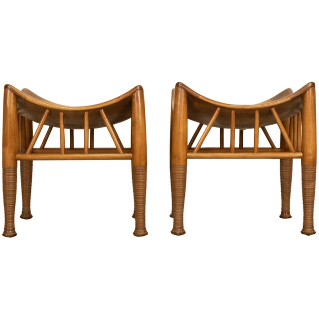 Pair Antique Thebes Egyptian Revival Arts & Crafts Stools Liberty & Co 1900 For Sale In Portland, OR - Image 6 of 18
