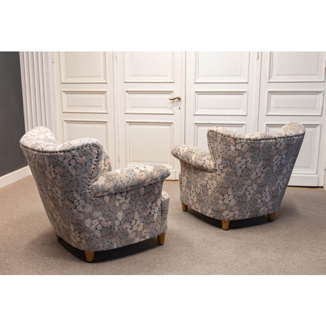 Vintage Danish Wingback Chairs with Jacquard Fabric, 1940s, Set of 2 For Sale - Image 14 of 16