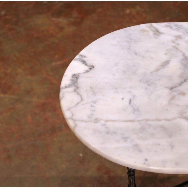 Early 20th Century French Oval Marble-Top Pastry Table With Polished Iron Base For Sale In Dallas - Image 6 of 8