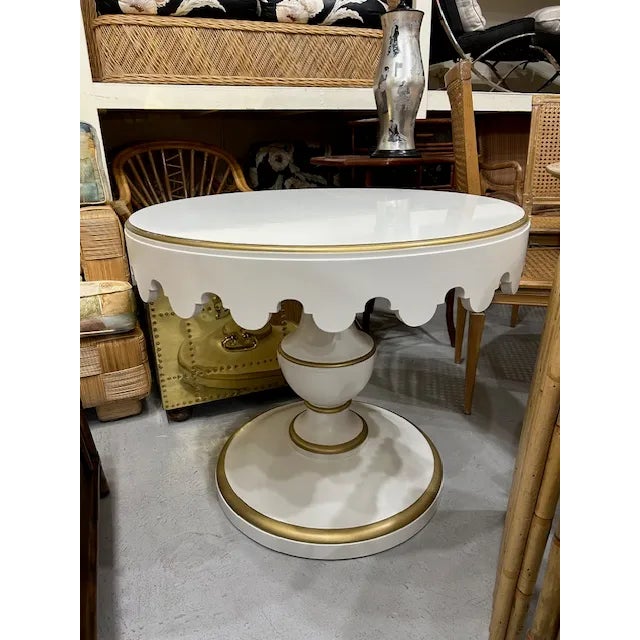 Off-white Kindel Dorothy Draper Scalloped Lamp Table For Sale - Image 8 of 10