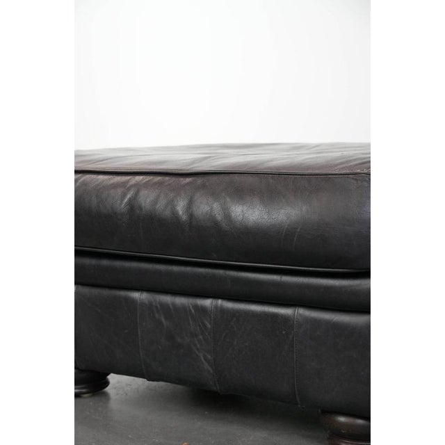 English Style Black Cowhide Ottoman For Sale - Image 10 of 11
