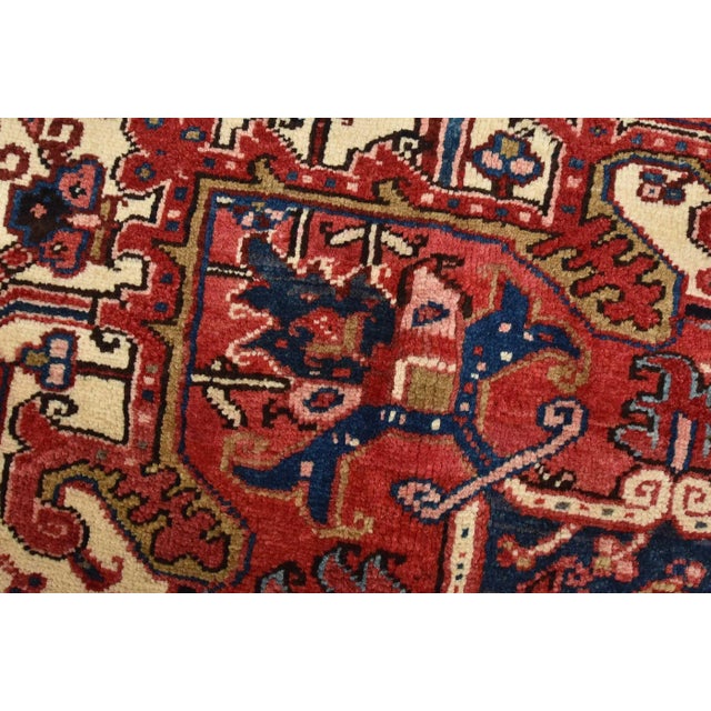 Heriz Rug 9'7'' X 12'5'' Red Wool Vintage Tribal Hand-Knotted Oriental Carpet For Sale - Image 4 of 15