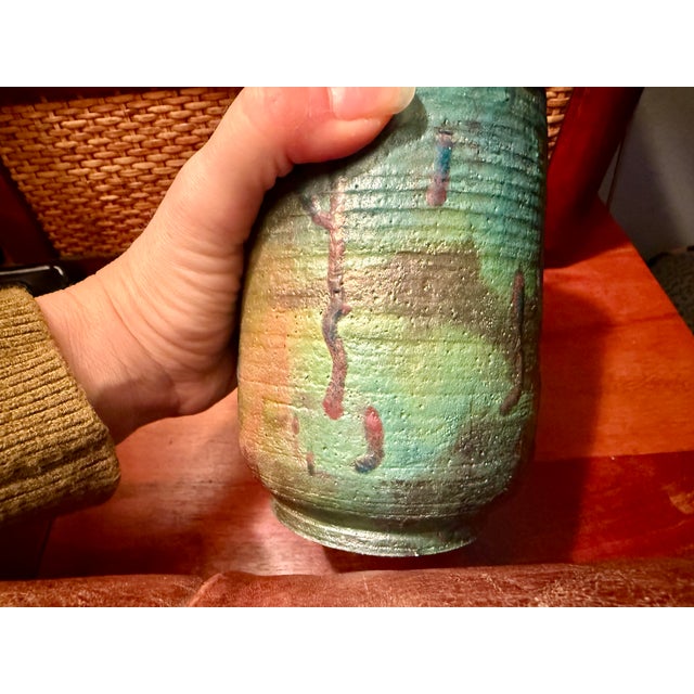Handcrafted Raku-Style Pottery Vase – Earthy Iridescent Glaze- Signed For Sale In Los Angeles - Image 6 of 8