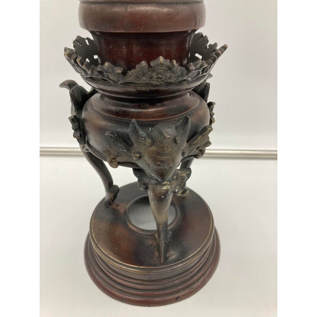 Meiji Period Large 19th Century Japanese Bronze Vase Urn Dragon Heads 18'' For Sale - Image 11 of 18