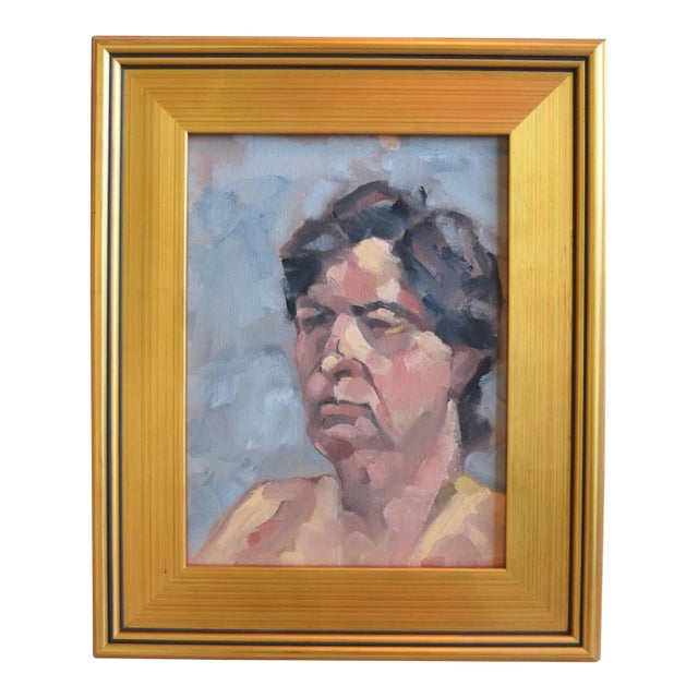Contemporary Modern Male Abstract Portrait Oil Painting W/ Antiqued Gold Wood Frame For Sale