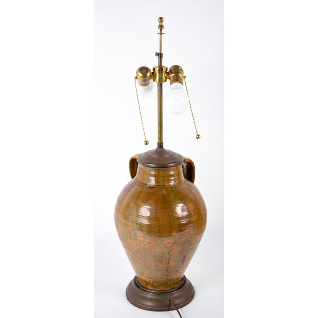 18th Century Spanish Glazed Ceramic Jar Mounted as a Table Lamp For Sale - Image 9 of 12