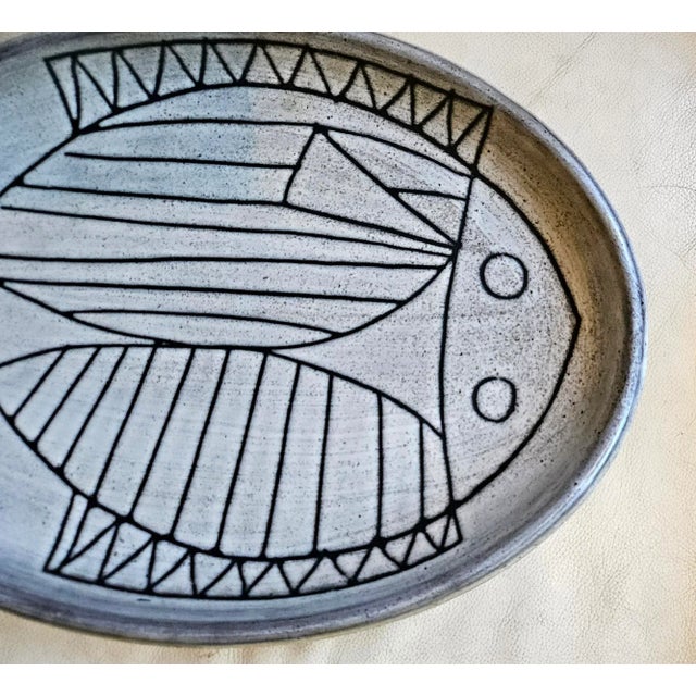 Jacques Pouchain Atelier Dieulefit Stoneware Platter With Incised Fish Motif Circa 1960 For Sale - Image 10 of 11
