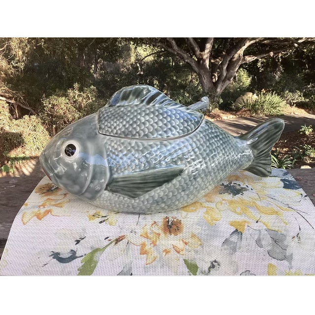 1950s Vintage Majolica Fish Tureen With Ladle | 1950s For Sale - Image 5 of 9