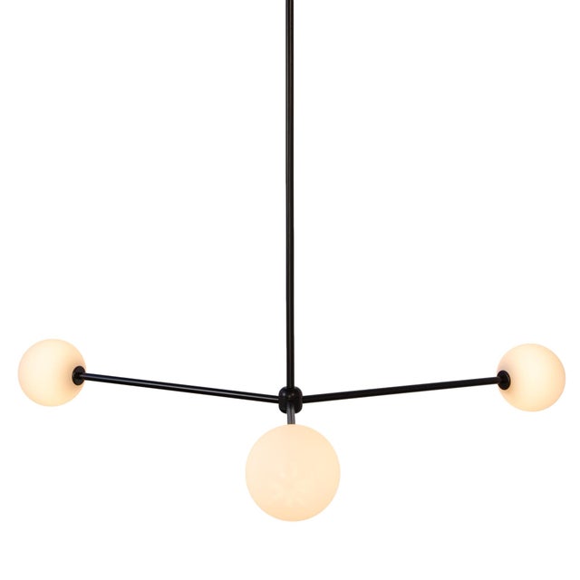 Globe Chandelier 3, Black, 21.25in H, 5 Inch Glass Globes, by Research.Lighting, Modern, Minimal Hanging Light For Sale - Image 9 of 9