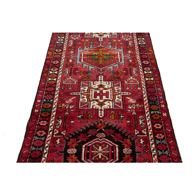 Red Vintage Red Heriz Handmade Wool Runner Rug in Red With Allover Design For Sale - Image 8 of 8