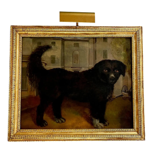 Large Antique 19th Century English Regency Oil Painting of a Dog and Country House