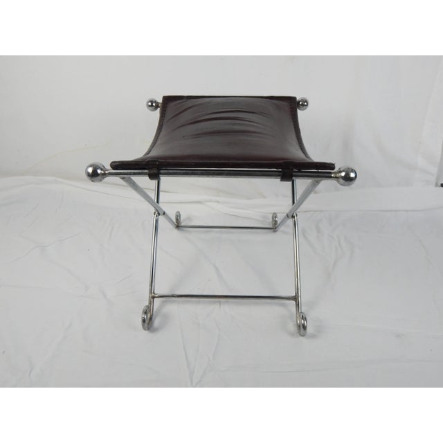 Italian Modern Chrome & Leather Curule Window Seat For Sale In Orlando - Image 6 of 12