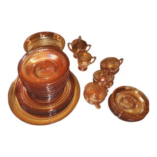 1940s Jeannette Nos 35 Piece Anniversary Marigold Dinner Set For Sale