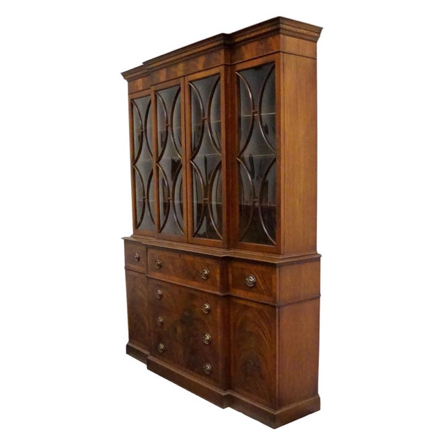 Saginaw Saginaw Furniture Flame Mahogany Traditional Duncan Phyfe Style 66" Breakfront Secretary China Cabinet W. Bubble Glass For Sale - Image 4 of 16