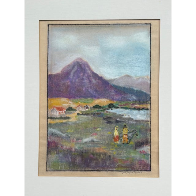 Purple Mid 20th C. Original Artisan Pastel on Paper - Patagonia From the Valley For Sale - Image 8 of 10