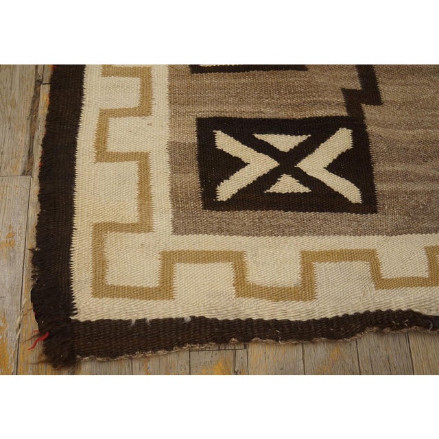 Textile 1930s Gray Geometric Kilim Antique American Navajo Carpet 3' 2'' X 3' 6'' Flatweave Wool Rug For Sale - Image 7 of 9