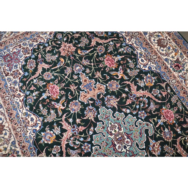 Brown Zabihi Collection Silk Warp Green Persian Isfahan Prayer Rug For Sale - Image 8 of 12