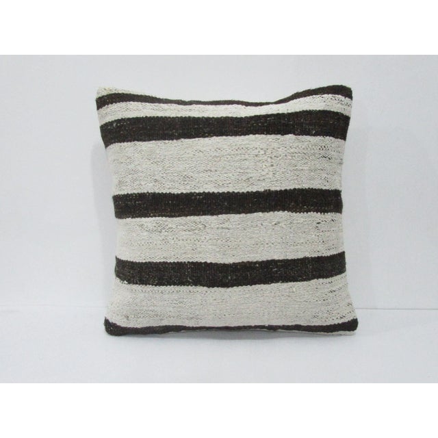 Brown & White Hemp Striped Kilim Pillow For Sale - Image 4 of 4