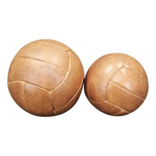 Vintage Czechoslovak Leather Medicine Balls, 1950s, Set of 2 For Sale