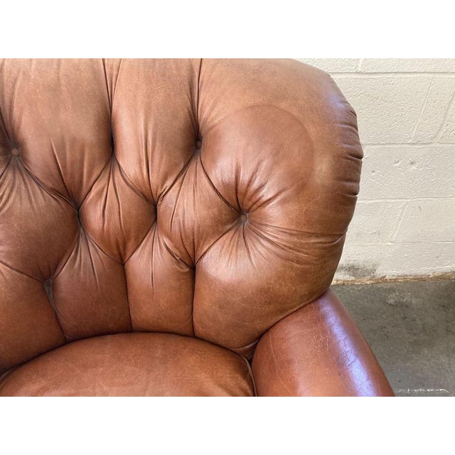 Brown Vintage Leather Hickory Writers Chair | Soft Brown Leather Desk Chair | Mid Century Office Accent | Rustic Study Seating For Sale - Image 8 of 11