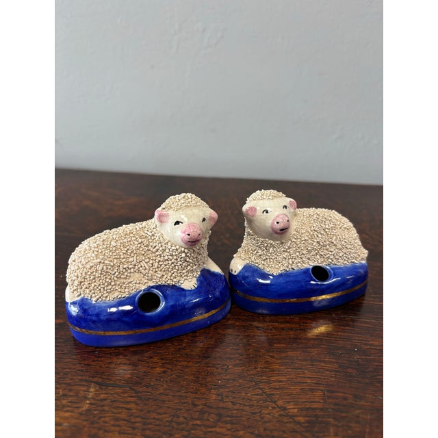 Ceramic Vintage English Staffordshire Sheep Inkwells For Sale - Image 7 of 9