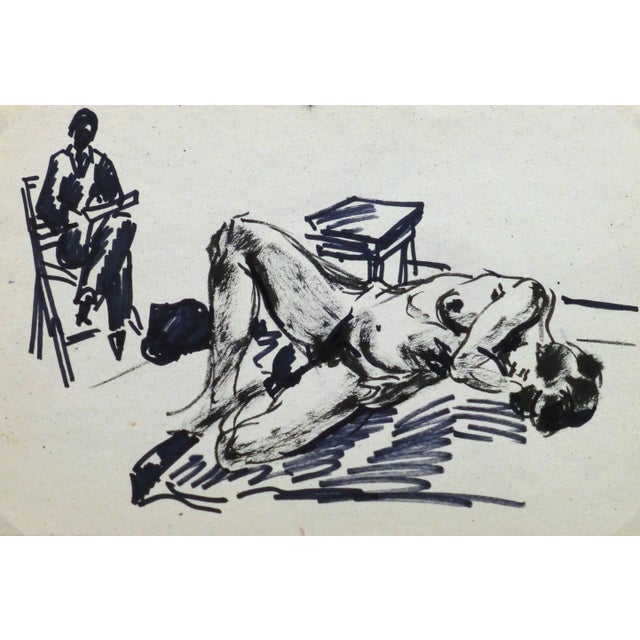 1950s Jean Baptiste Grancher, French Pen & Ink - Artist's Muse For Sale - Image 5 of 5