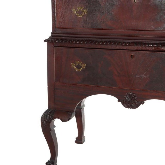 Antique Queen Anne Style Carved Mahogany Bonnet Top High Boy C1900 For Sale - Image 9 of 18