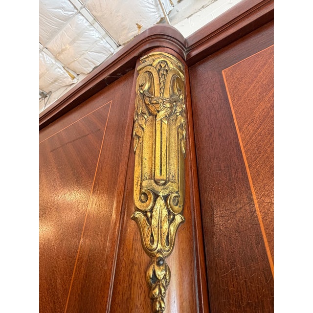 19th Century Antique French Louis XVI Marquetry & Ormolu Mirrored Armoire Wardrobe For Sale - Image 5 of 10