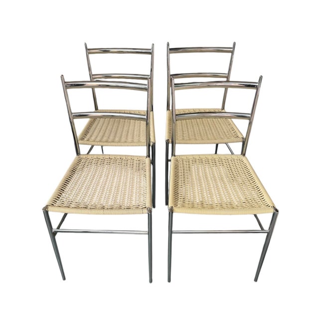 1970s Chrome & Vinyl Superleggera Chairs Attributed to Gio Ponti - Set of 4 For Sale - Image 9 of 10