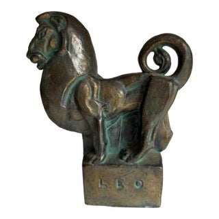 Vintage Mid Century Modern Fred Press Leo Zodiac Bronzed Metal Sculpture For Sale