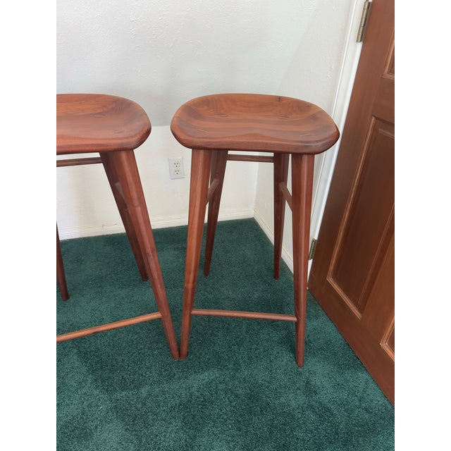 Organic Modernism Walnut Bar Stools- Set of 2 For Sale - Image 4 of 8