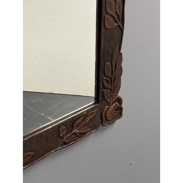 Antique Hand-Carved Wall Mirror with Floral Roses, 1890s For Sale - Image 4 of 17