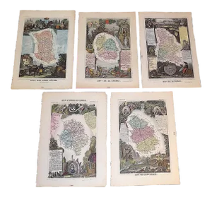 Authentic Antique 19th C. Maps-Provinces of France-Engravings-Imperial Folio-Set of 5