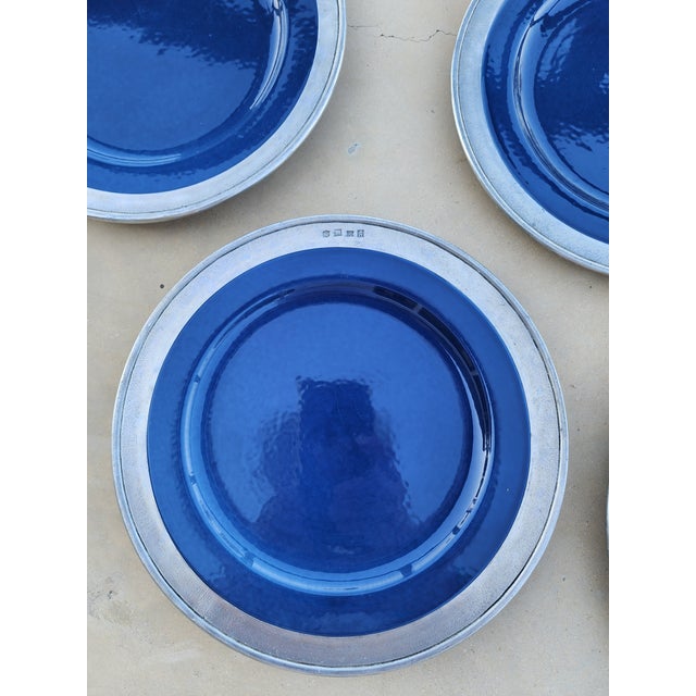 Match Pewter Rimmed Blue Plates 11 For Sale In San Antonio - Image 6 of 6