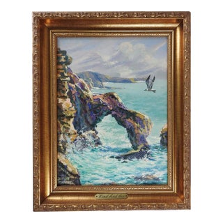 Vintage Simon Michael Vintage Rocky Coastal Seascape Painting For Sale