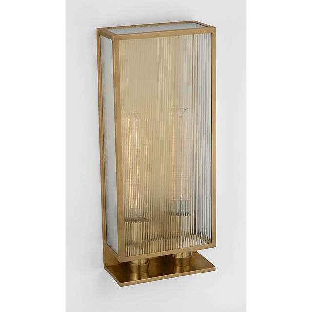 Barbara Barry for Visual Comfort Signature York 24" Double Box Sconce in Soft Brass with Clear Ribbed Glass For Sale In Houston - Image 6 of 9