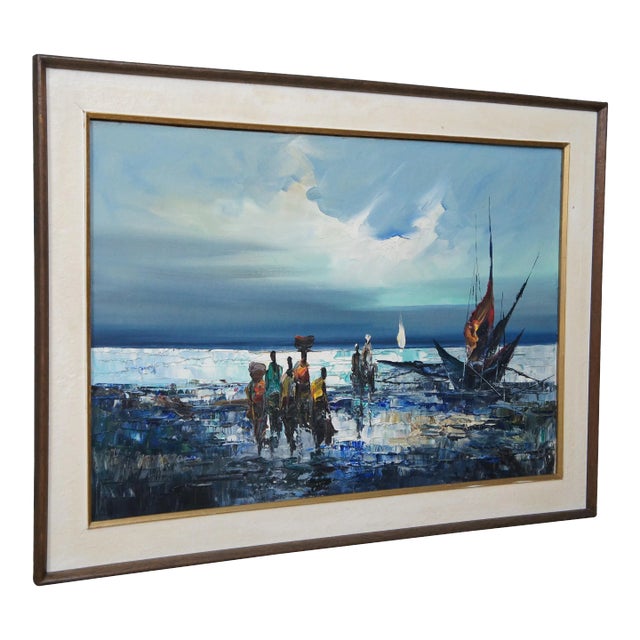 Vintage Impressionist Nautical Maritime Seascape Oil Painting on Canvas For Sale