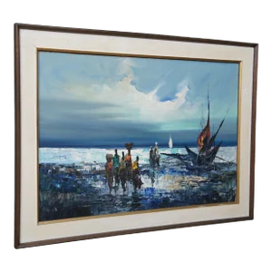 Vintage Impressionist Nautical Maritime Seascape Oil Painting on Canvas