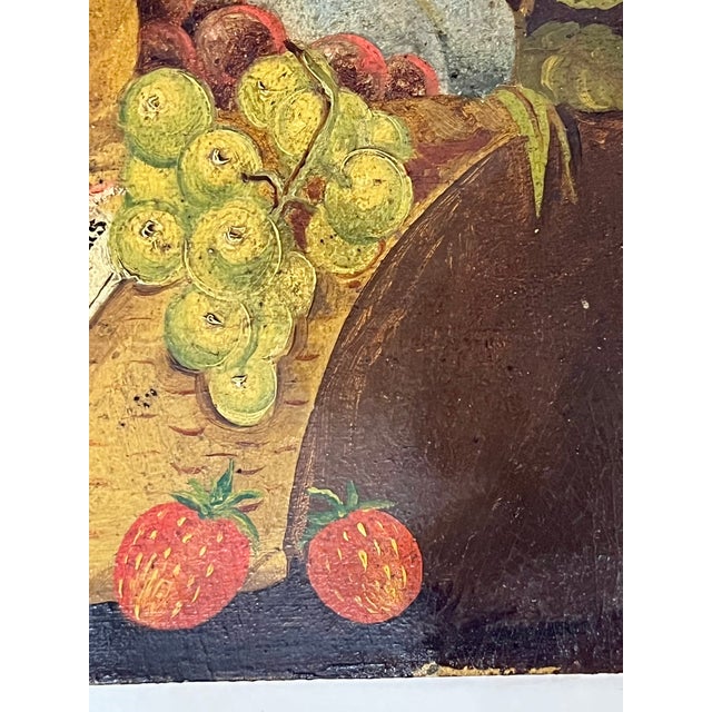 Paper Pair German 19th Century Still Lives Fruit & Flower Baskets Oil on Board For Sale - Image 7 of 18