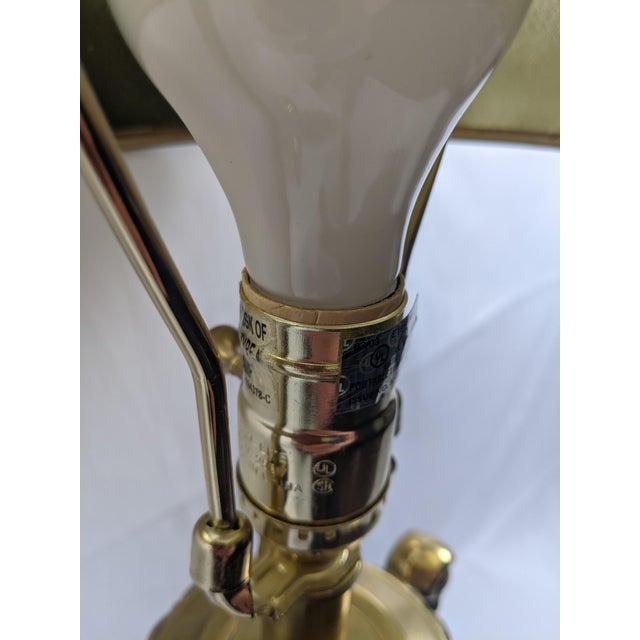 Late 20th Century Large Neoclassical Style Brass & Faux Burlwood Table Lamp With Black Shade – 34"h For Sale - Image 15 of 18