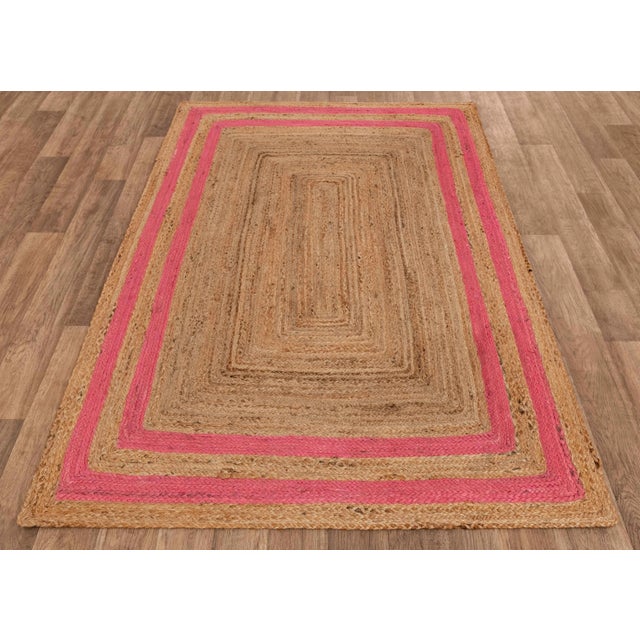 Not Yet Made - Made To Order 5'x8' Pink Border Rectangle Jute Handmade Rug For Sale - Image 5 of 11