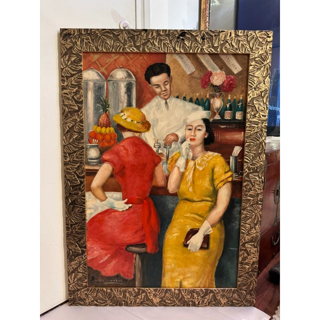 Art Deco "The Soda Fountain" Art Deco Painting From the Collection of Seymour Stein For Sale - Image 3 of 12