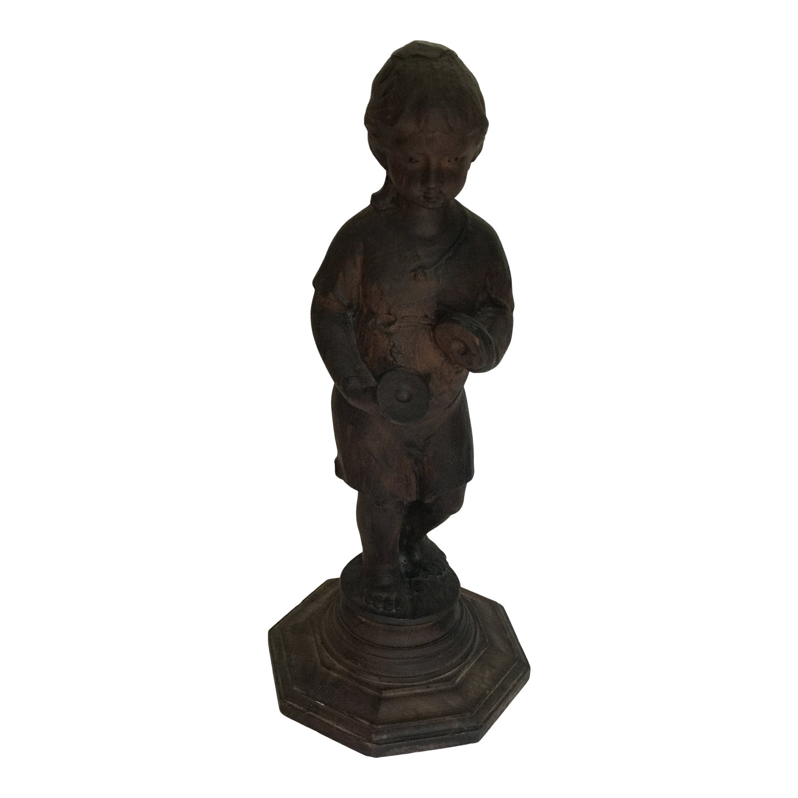 Antique Carved Wood Statue of Girl With Cymbol Chairish