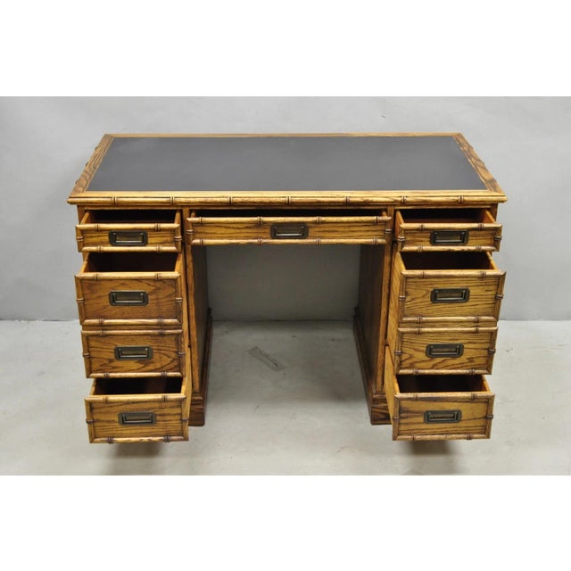 Vintage Hollywood Regency Faux Bamboo Campaign Style Kneehole Desk by Sligh For Sale - Image 10 of 17