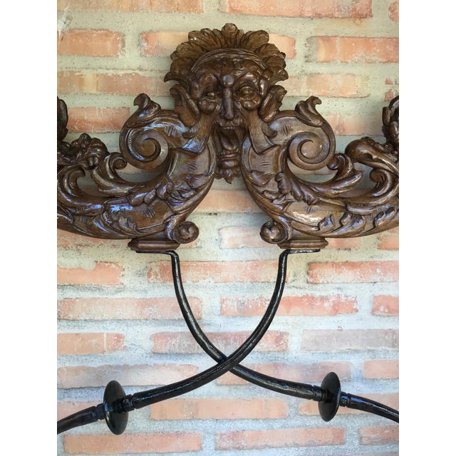 Wood 19th Century Console Carved Table Renaissance with Beige Marble Top For Sale - Image 7 of 18