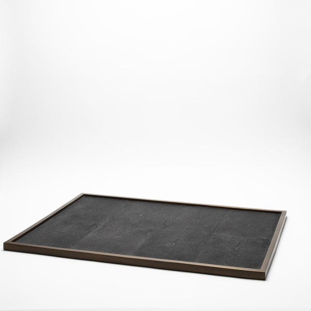 Kifu Paris Extra Large Rectangular Tray in Black Shagreen With Bronze Patina Brass by Kifu Paris For Sale - Image 4 of 8