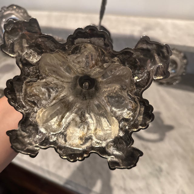 Silver Vintage Ornate Silver Plated 5 Arm Candelabras For Sale - Image 8 of 10