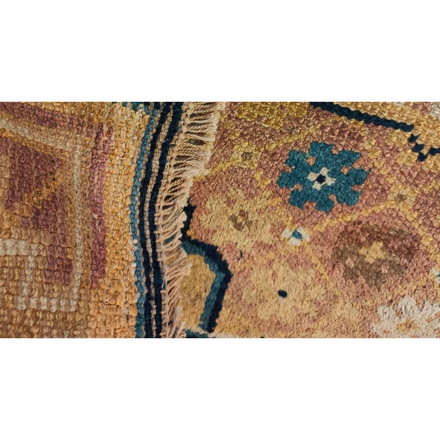 Early 19th Century 1820s Small Square Antique Medallion Chinese Ningxia Yellow Scatter Rug For Sale - Image 5 of 7