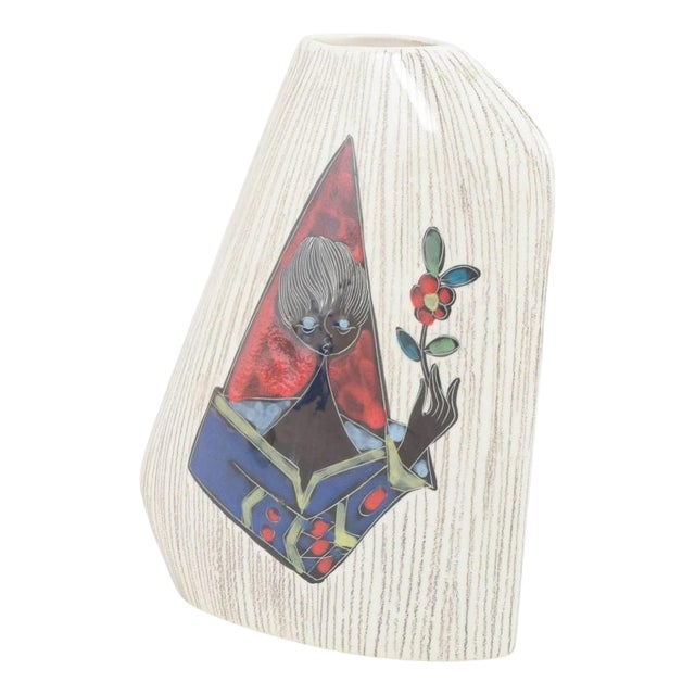 Italian Ceramic Vase with Enamel Motif of Stylized Figure from Bitossi, 1960s For Sale
